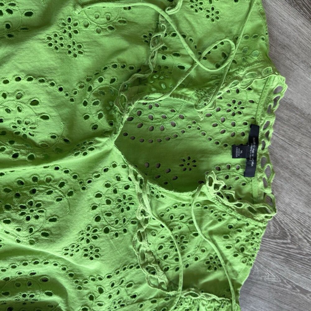 Marc New York 100% Cotton Sz XL Eyelet Boho Fairycore Romantic Blouse Lime Green - Picture 15 of 16